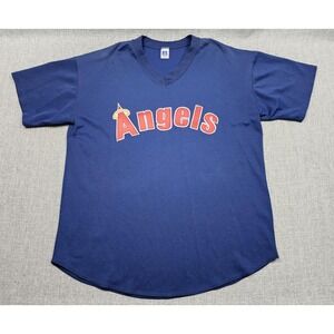 VINTAGE Los Angeles Angels Jersey Mens XL Blue MLB Baseball Russell Athletic USA